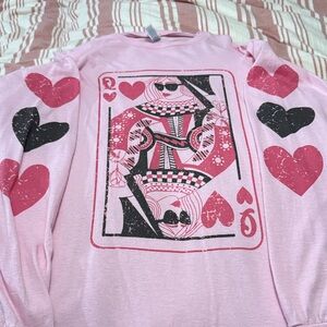 Jerzees Pink Long Sleeve  Tee with Heart Graphic “queen of hearts”
